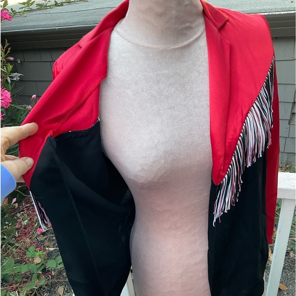 Vintage Rusty’s Place LTD. open front satin jacket fringe color block Small - Picture 10 of 16